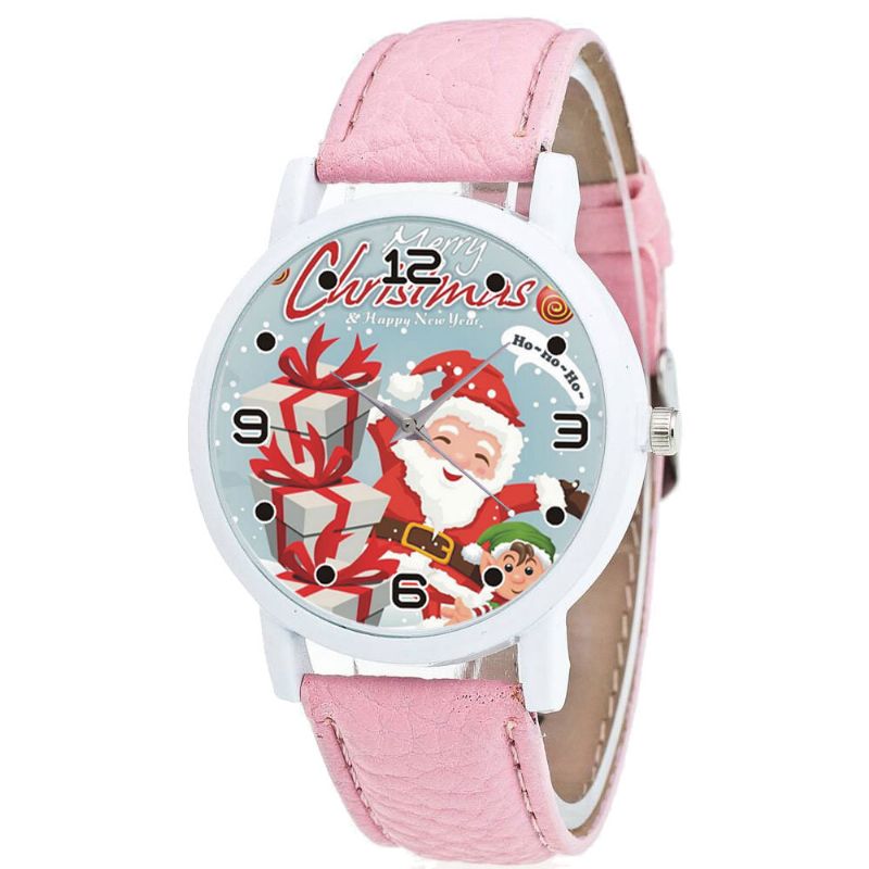 Mode Weihnachten Weihnachtsmann Mit Geschenk Muster Niedlich Uhr Lederband Herren Damen Quartxz Uhr