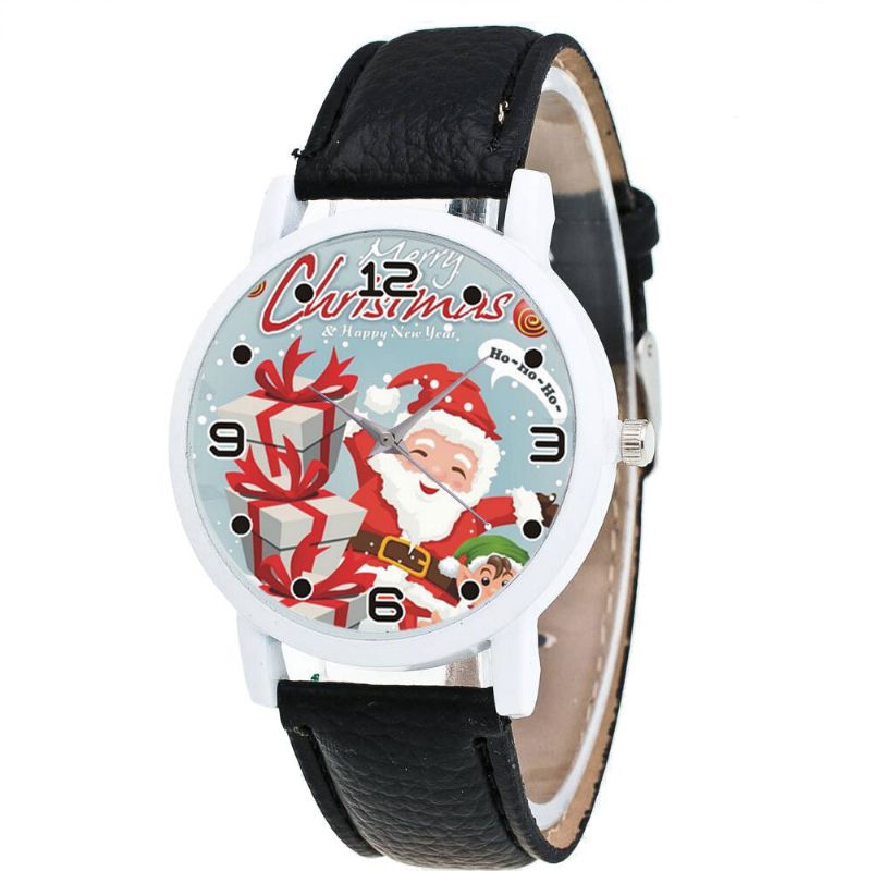 Mode Weihnachten Weihnachtsmann Mit Geschenk Muster Niedlich Uhr Lederband Herren Damen Quartxz Uhr