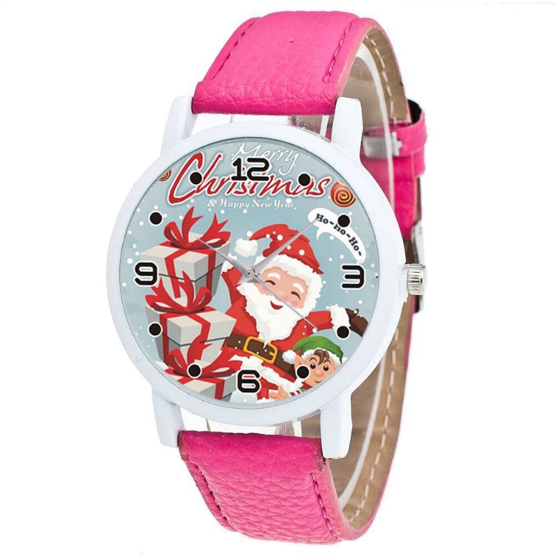 Mode Weihnachten Weihnachtsmann Mit Geschenk Muster Niedlich Uhr Lederband Herren Damen Quartxz Uhr