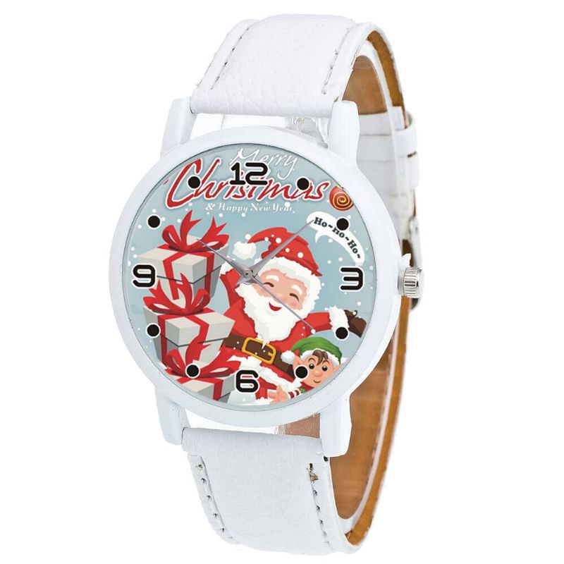 Mode Weihnachten Weihnachtsmann Mit Geschenk Muster Niedlich Uhr Lederband Herren Damen Quartxz Uhr