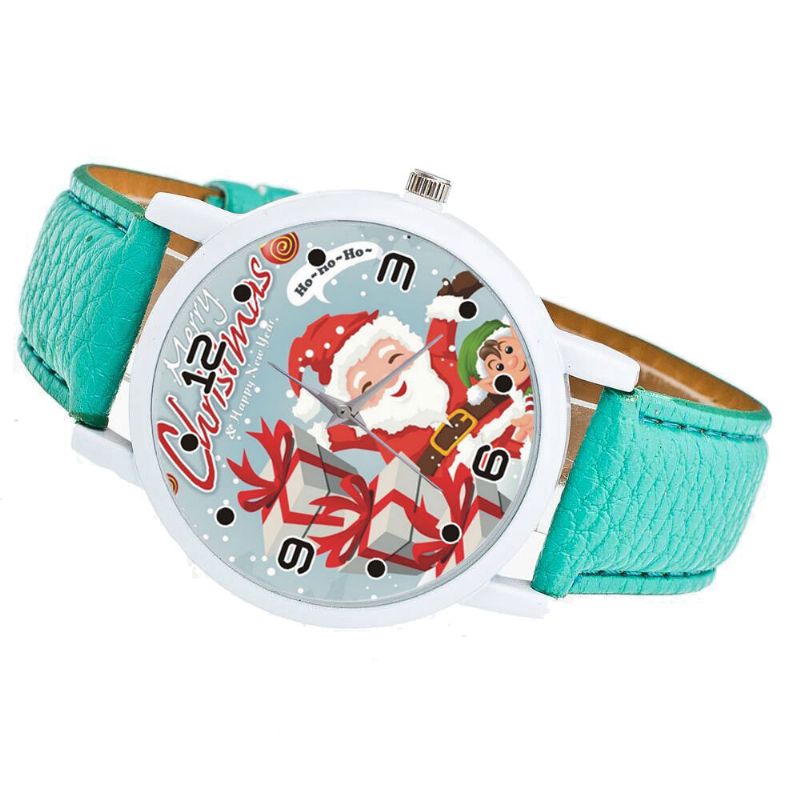 Mode Weihnachten Weihnachtsmann Mit Geschenk Muster Niedlich Uhr Lederband Herren Damen Quartxz Uhr