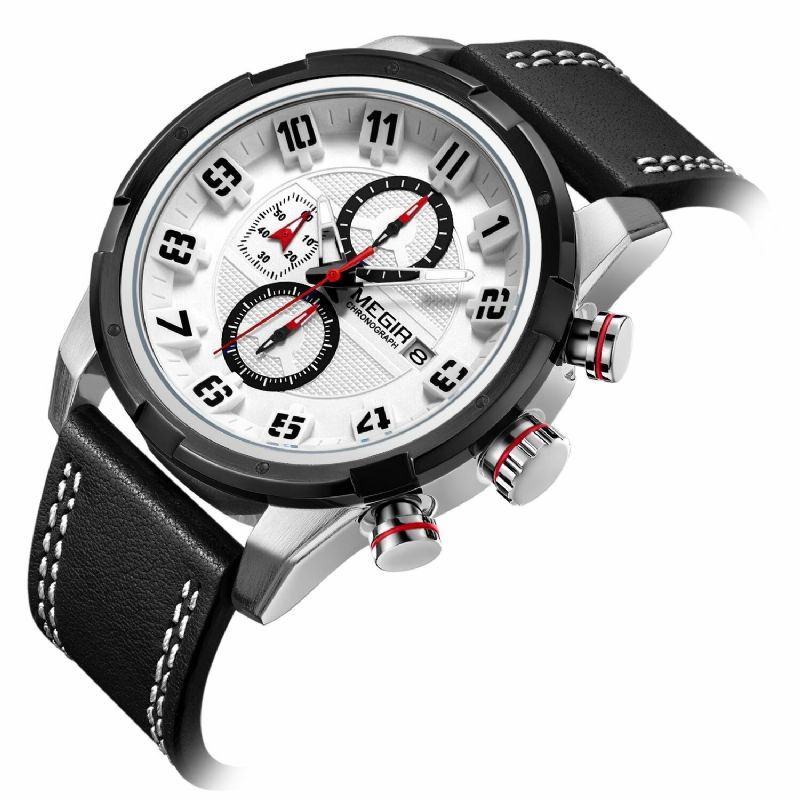 Multifunktionsanzeige Des Zifferblatt-3d Sport-mann-armbanduhr-echtes Leder-band-quarz-uhr