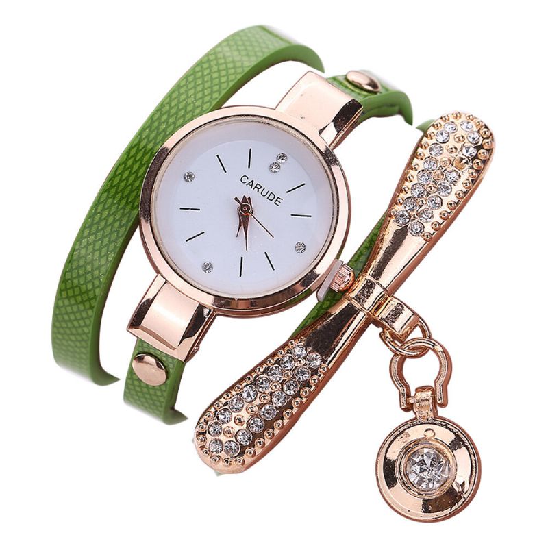 Retro Pu-bügel-mehrschichtige Dame-uhr-metallgeometrische Rhinestone-bogen-hängende Frauen-quarz-uhr