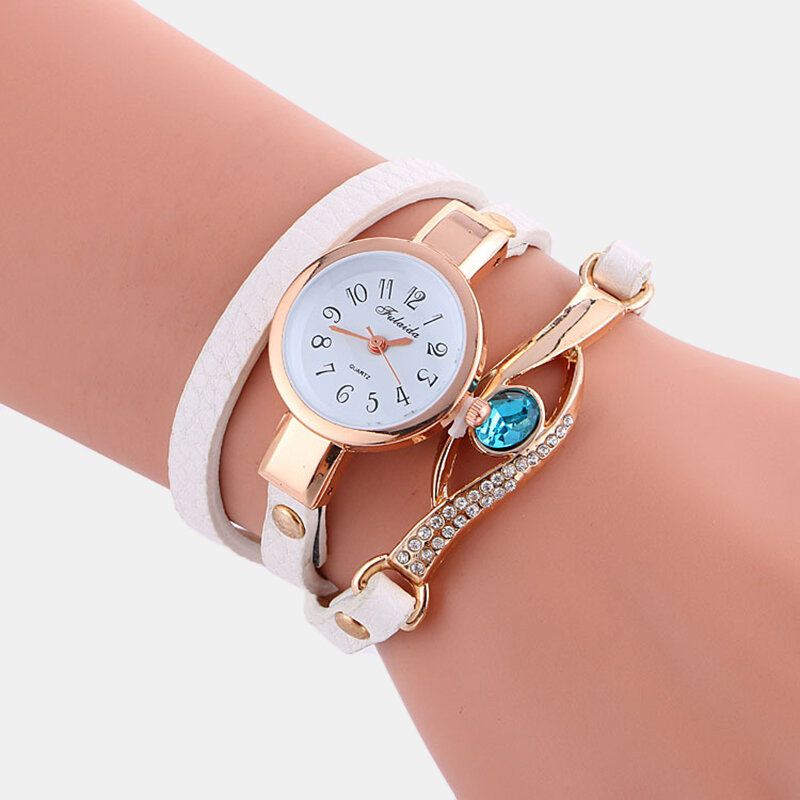 Retro Pu-bügelrhinestone-mehrschichtige Dame-uhr-metallblau-kristalljustierbare Armbanduhr-quarz-uhr