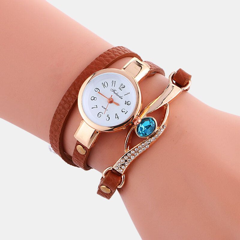 Retro Pu-bügelrhinestone-mehrschichtige Dame-uhr-metallblau-kristalljustierbare Armbanduhr-quarz-uhr