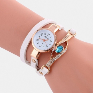 Retro Pu-bügelrhinestone-mehrschichtige Dame-uhr-metallblau-kristalljustierbare Armbanduhr-quarz-uhr