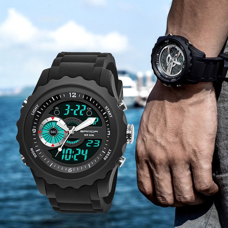 Sport Herrenuhr Leuchtdatum Wochenanzeige Dual Time Wasserdichte Outdoor-digitaluhr