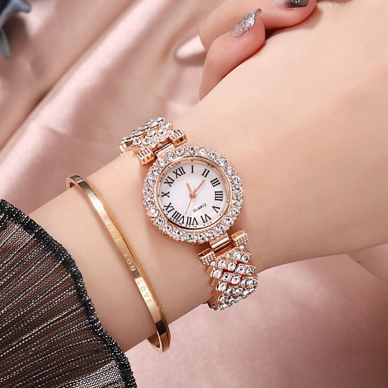 Uhrenset Luxus Eleganter Stil Damen Quarzuhr Diamantbesetztes Armband Für Mütter Freundin Damen