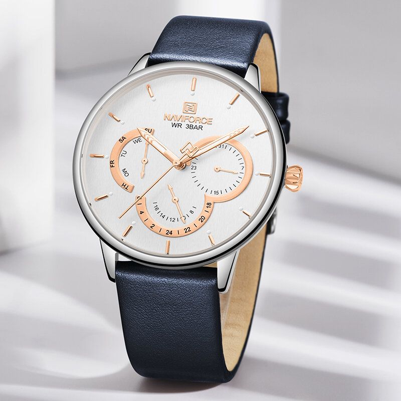 Ultradünner Kalender Casual Style Herren Armbanduhr Lederband Quarzuhr