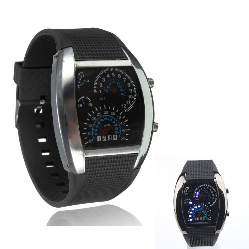 Unisex Fashion Square Silikonkautschukband Binary Dot Led Quarzuhr