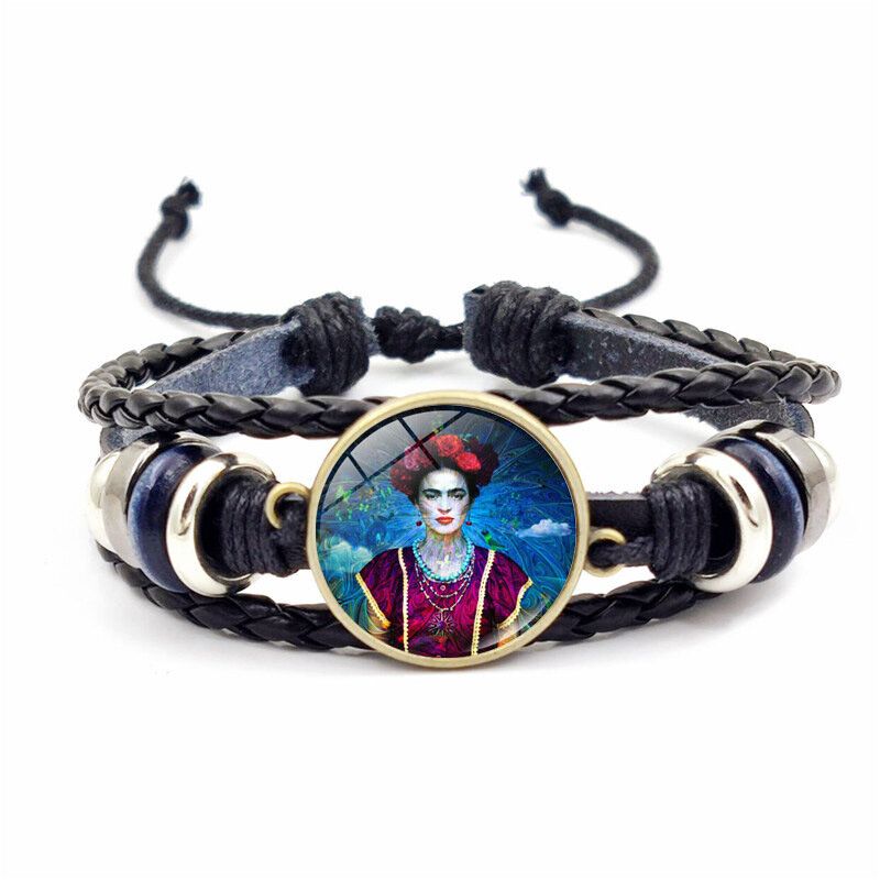 Verstellbares Lederarmband Für Männer Und Frauen. Mehrschichtiges Handgewebtes Frauen-armband Mit Blumen