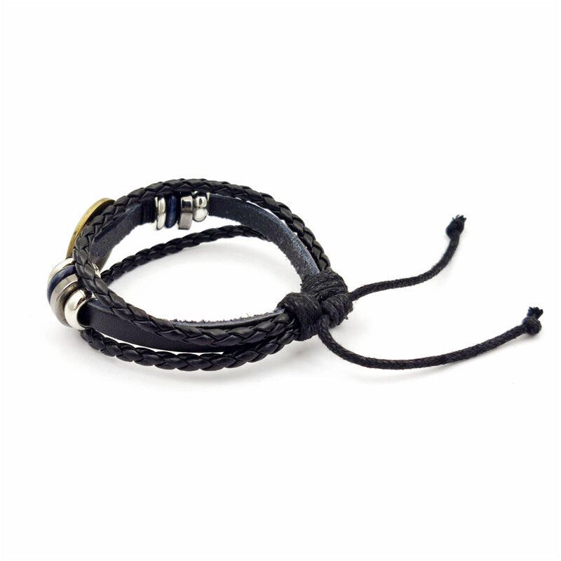 Verstellbares Lederarmband Für Männer Und Frauen. Mehrschichtiges Handgewebtes Frauen-armband Mit Blumen