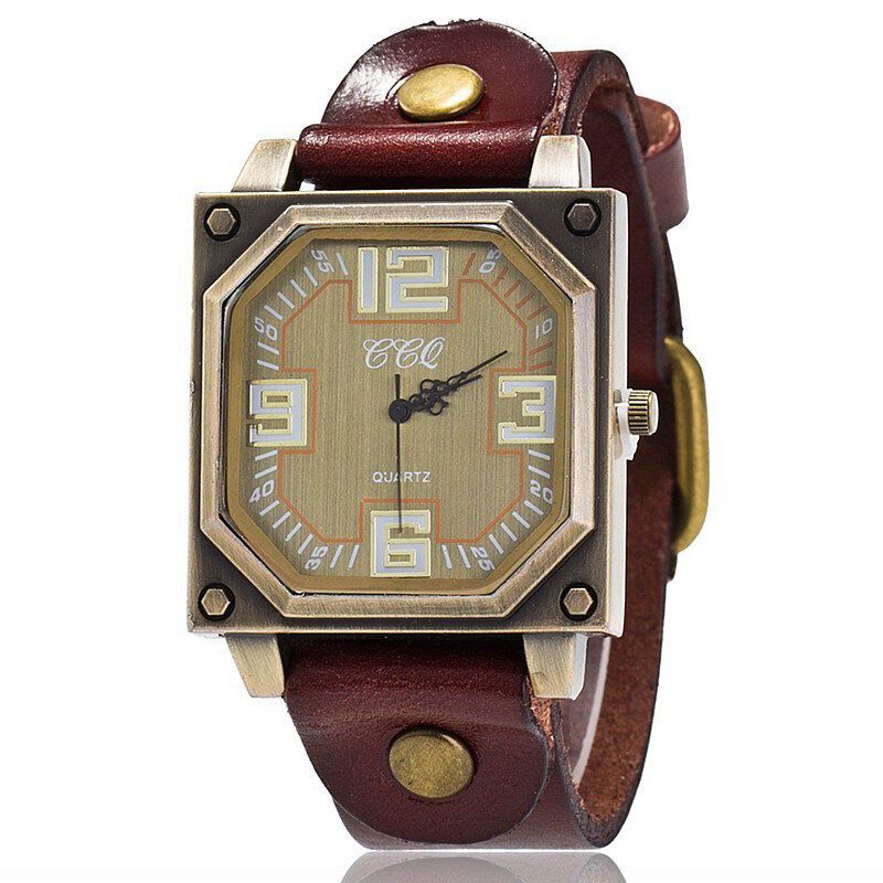 Vintage Casual Square Dial Verstellbares Octagon Lederband Herren Quarzuhr Armbanduhr