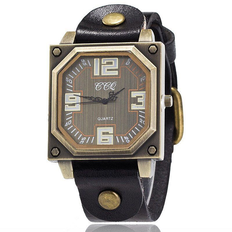 Vintage Casual Square Dial Verstellbares Octagon Lederband Herren Quarzuhr Armbanduhr