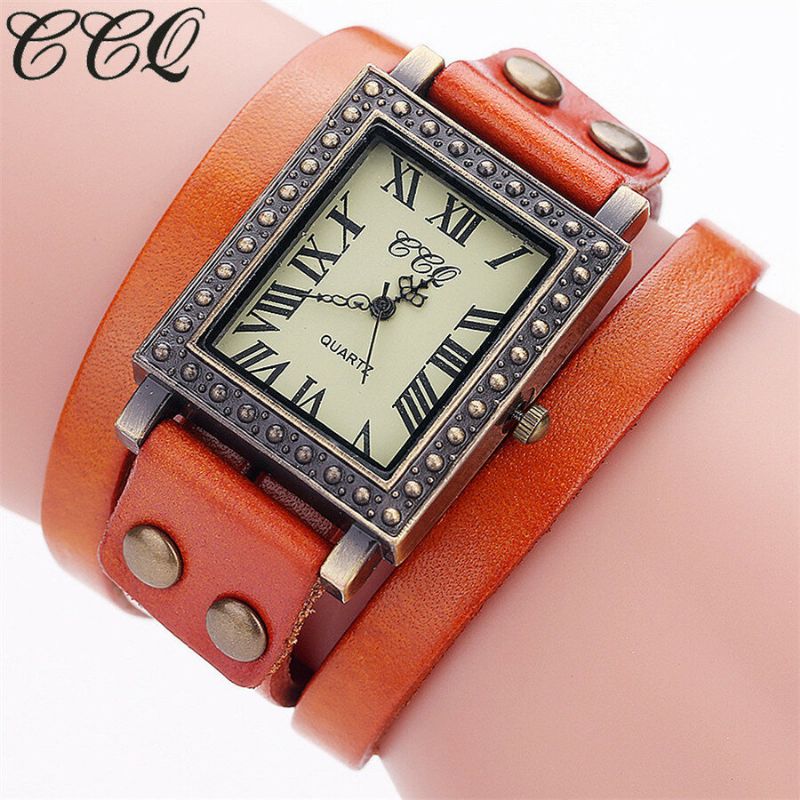 Vintage Retro Style Herrenuhr Rechteckiges Zifferblatt Verstellbares Lederband Zwei Schließe Damen Quarzuhr