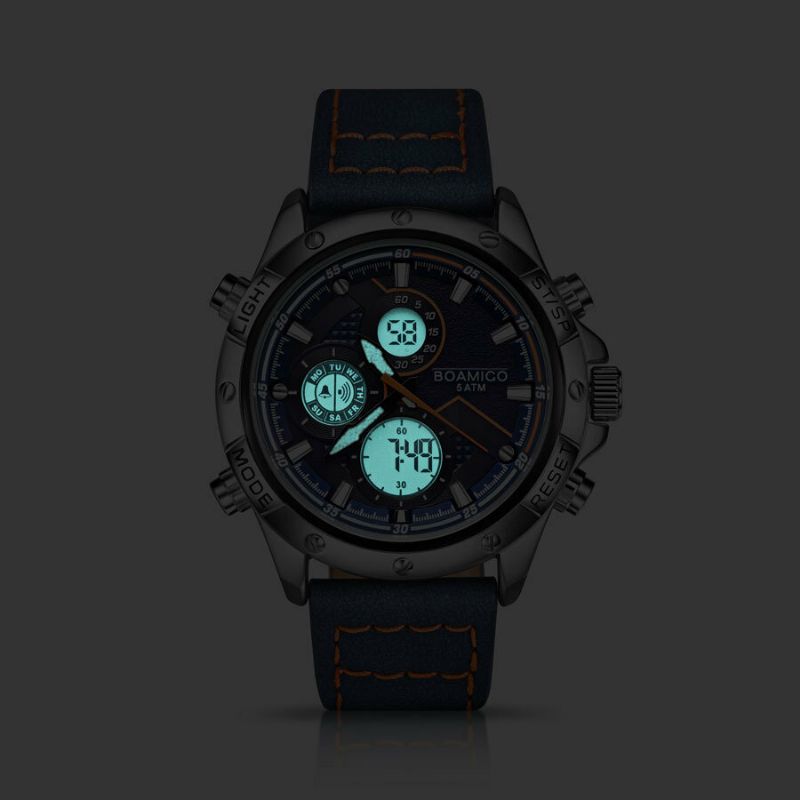 Zwei Zeitzonen Dual Display Uhr Led Light Chronograph Alarm Herren Quarzuhren