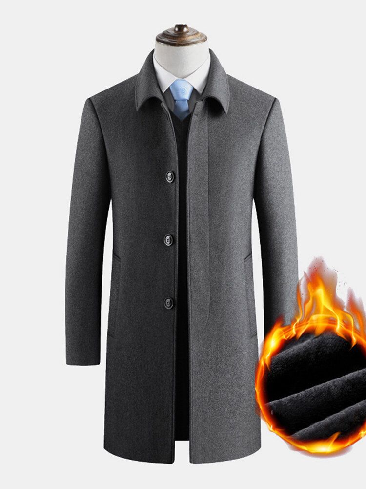 Einfarbige Dicke Warme Einreihige Business-trenchcoats Aus Wollstoff Für Herren