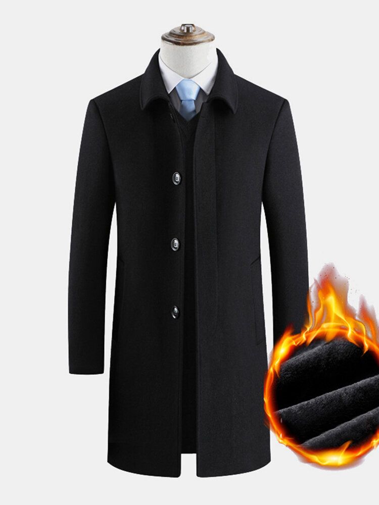 Einfarbige Dicke Warme Einreihige Business-trenchcoats Aus Wollstoff Für Herren