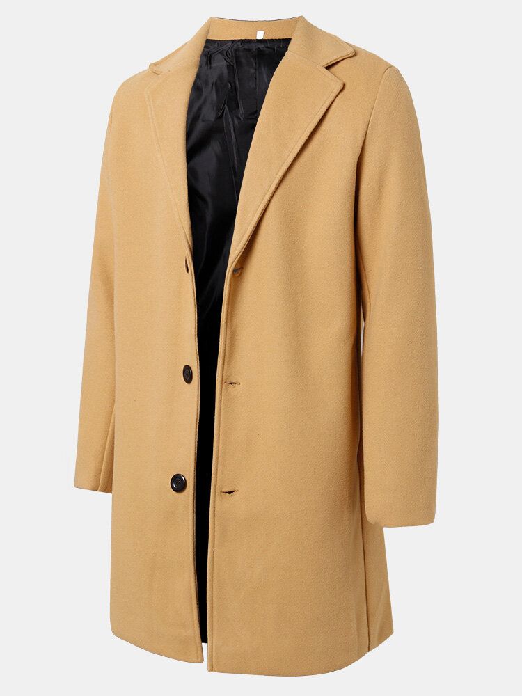 Einfarbiger Einreihiger Mittellanger Warmer Business-trenchcoat Für Herren