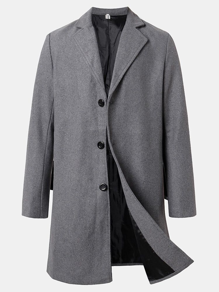 Einfarbiger Einreihiger Mittellanger Warmer Business-trenchcoat Für Herren