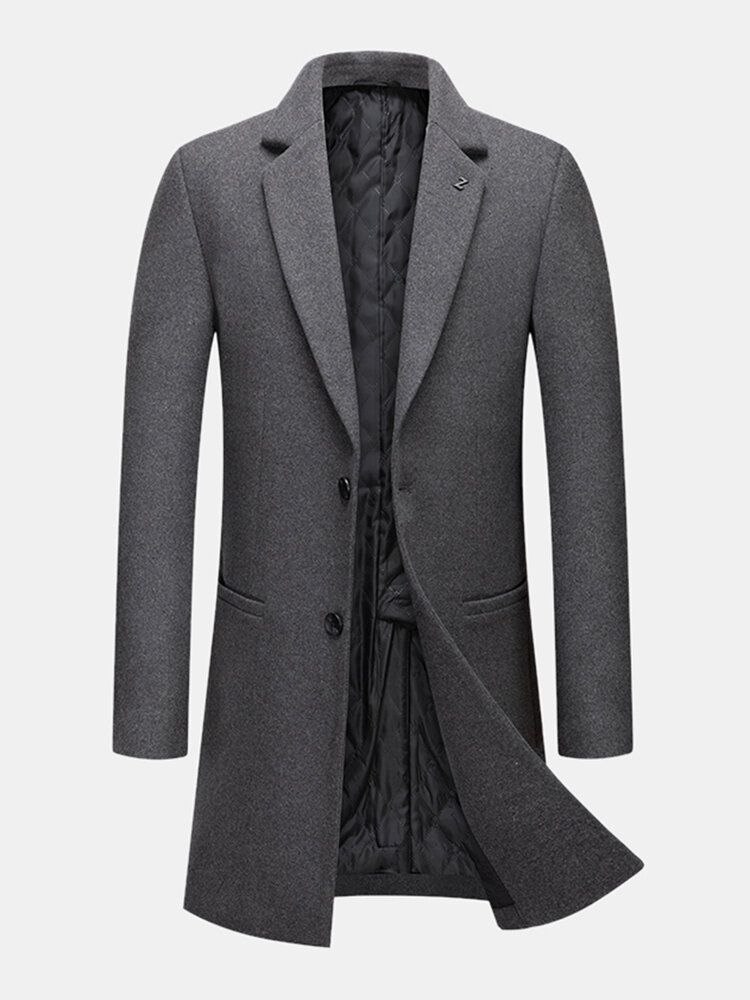 Einreihiger Business-trenchcoat Mit Tasche In Mittlerer Länge Aus Wolle Für Herren