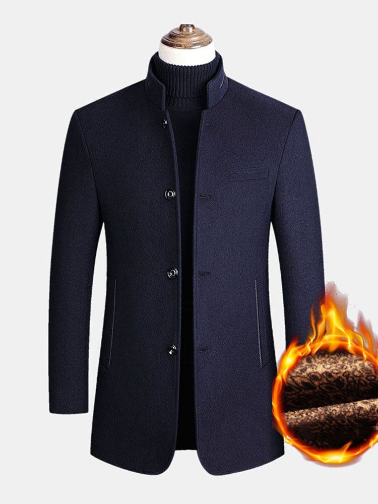 Einreihiger Dicker Warmer Business-trenchcoat Mit Langen Ärmeln Aus Wolle Für Herren