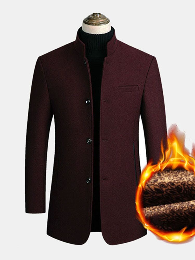 Einreihiger Dicker Warmer Business-trenchcoat Mit Langen Ärmeln Aus Wolle Für Herren