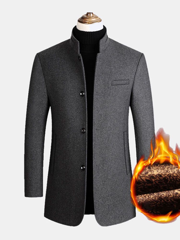 Einreihiger Dicker Warmer Business-trenchcoat Mit Langen Ärmeln Aus Wolle Für Herren