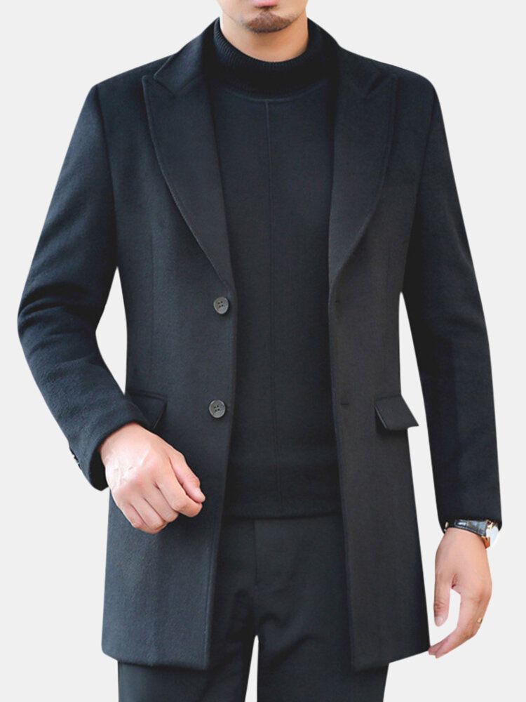 Herren Winter Warmer Mit Baumwolle Gefütterter Schlanker Mittellanger Trenchcoat