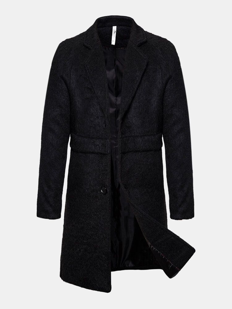 Schwarzer Warmer Einreihiger Mittellanger Business-trenchcoat Für Herren