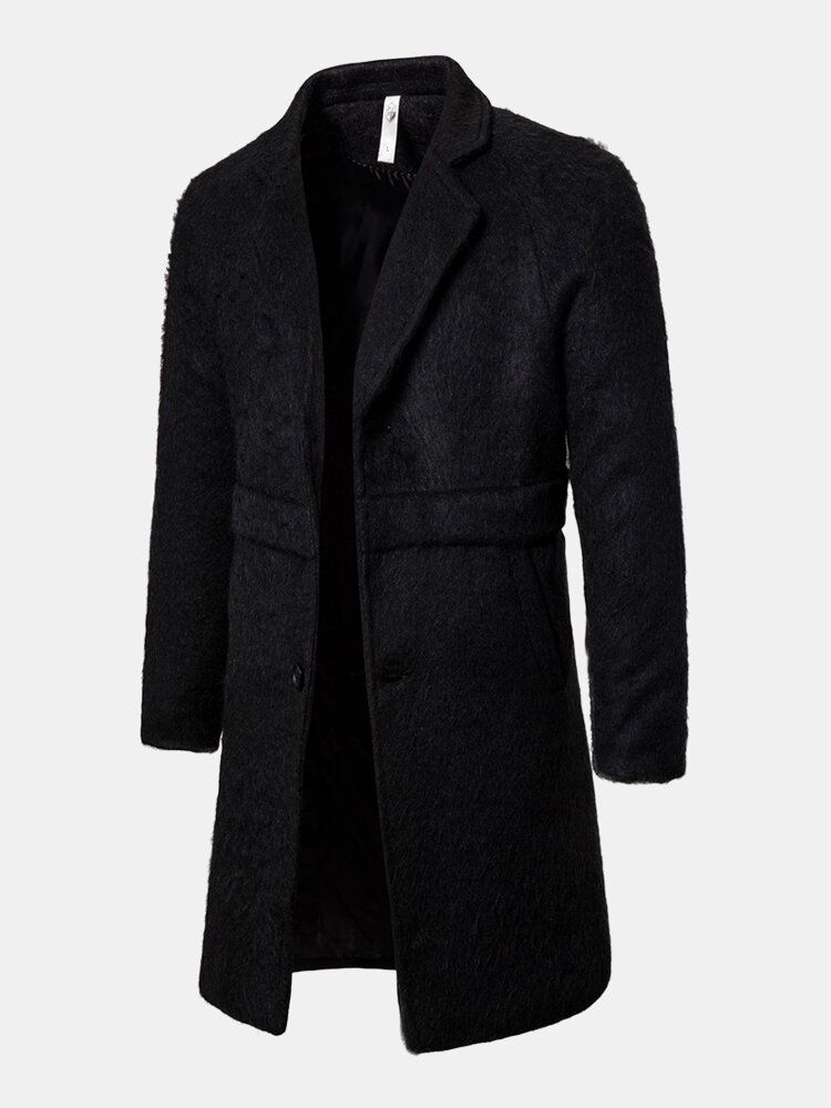 Schwarzer Warmer Einreihiger Mittellanger Business-trenchcoat Für Herren