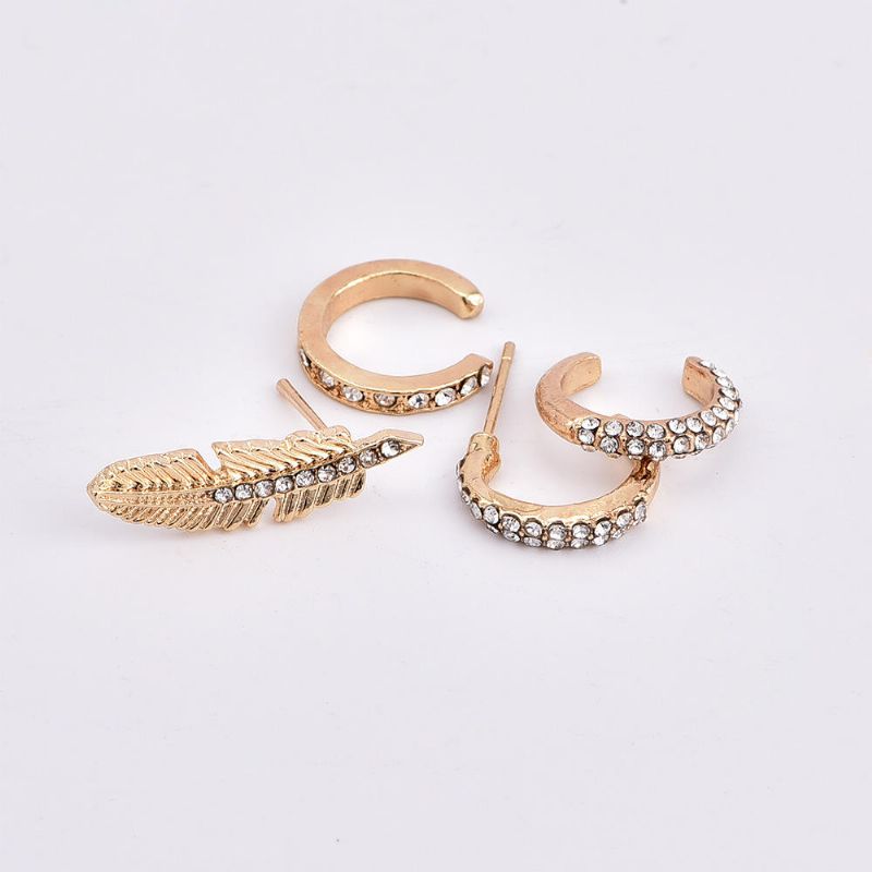 4pcs Strass Ohrring Set Gold Ohrclip Blatt Ohrstecker Ohrringe Geschenk Für Frauen