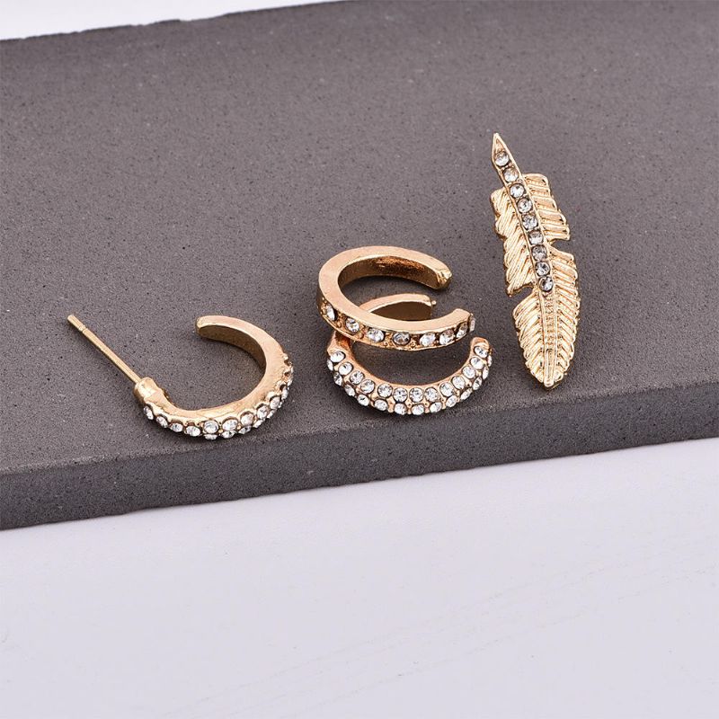 4pcs Strass Ohrring Set Gold Ohrclip Blatt Ohrstecker Ohrringe Geschenk Für Frauen