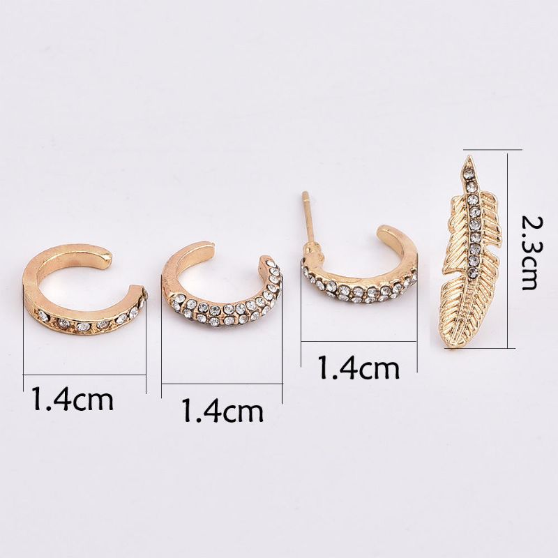 4pcs Strass Ohrring Set Gold Ohrclip Blatt Ohrstecker Ohrringe Geschenk Für Frauen