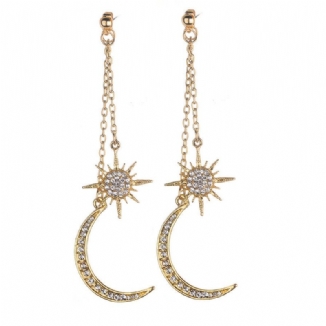 Bohemian Style Full Strass Ohrringe Shiny Moon Star Long Ear Drop Ohrring Für Damen