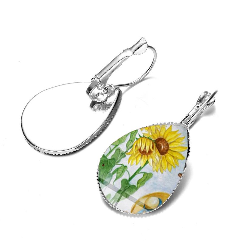 Bohemian Sun Flower Print Ohrringe Wassertropfenform Sunflower Gem Mount Ohrhaken Frauen Schmuck Geschenke