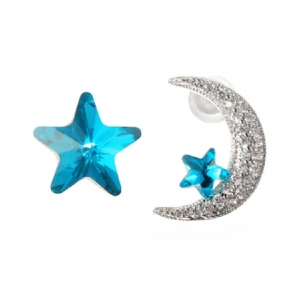 Einzigartiger Asymmetrischer Ohrstecker Luxus Micro Paved Zirconia Crystal Star Moon Piercing Ohrringe