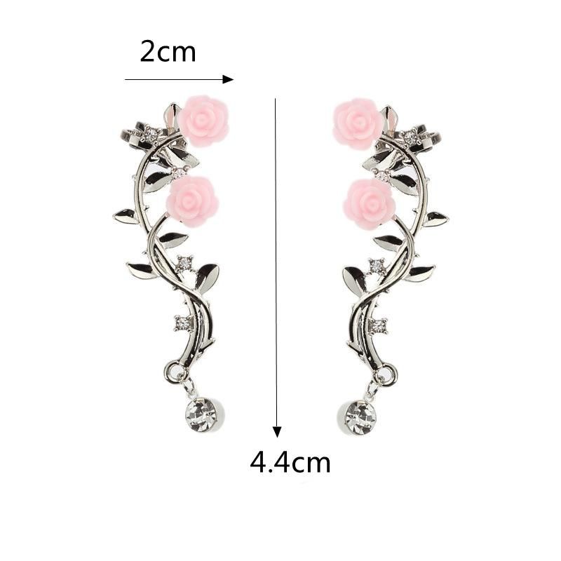 Eleganter Damen-stulpenohrring Mit Rosafarbener Blume Silberfarbene Goldfarbene Piercing-ohrclips