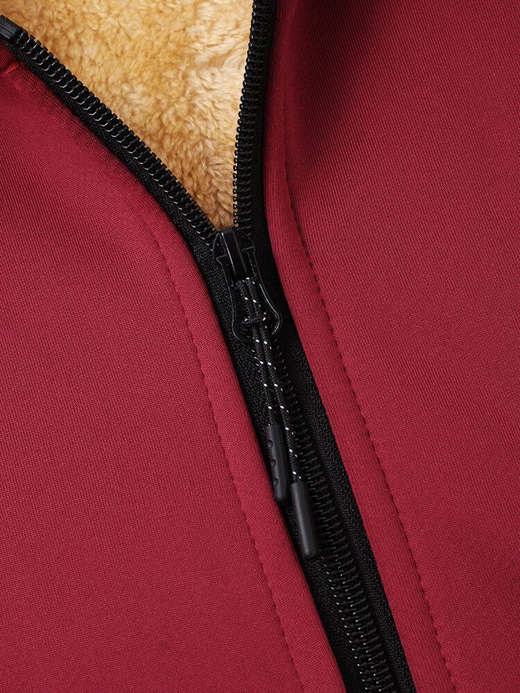 Einfarbige Mit Fleece Gefütterte Verdickende Sport-outdoor-kapuzenjacke Mit Reißverschluss