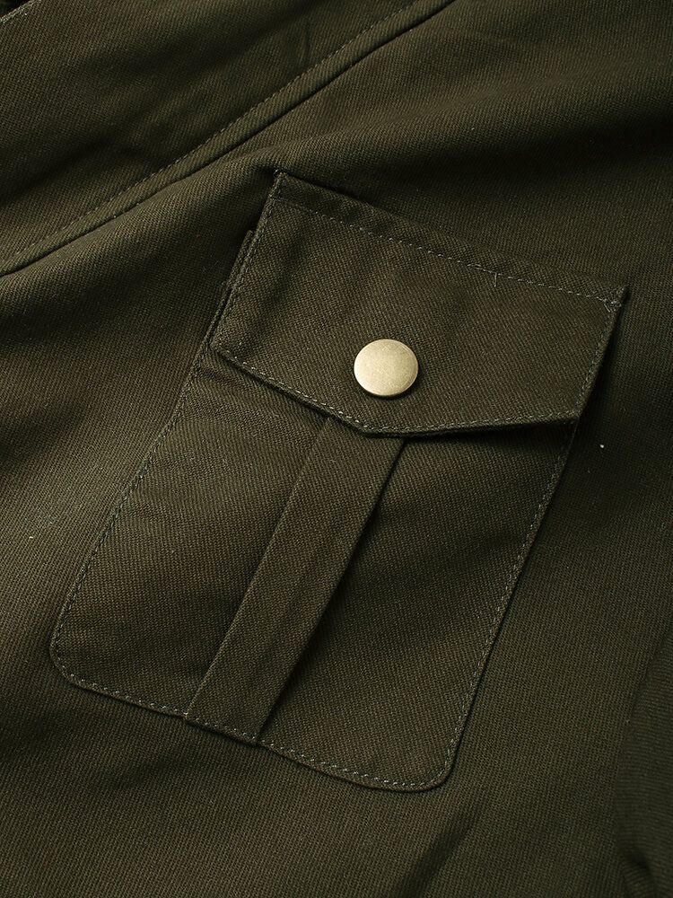 Freizeit-cargojacke Aus Gewaschener Baumwolle Mit Mehreren Taschen Und Abnehmbarer Kapuze Für Herren