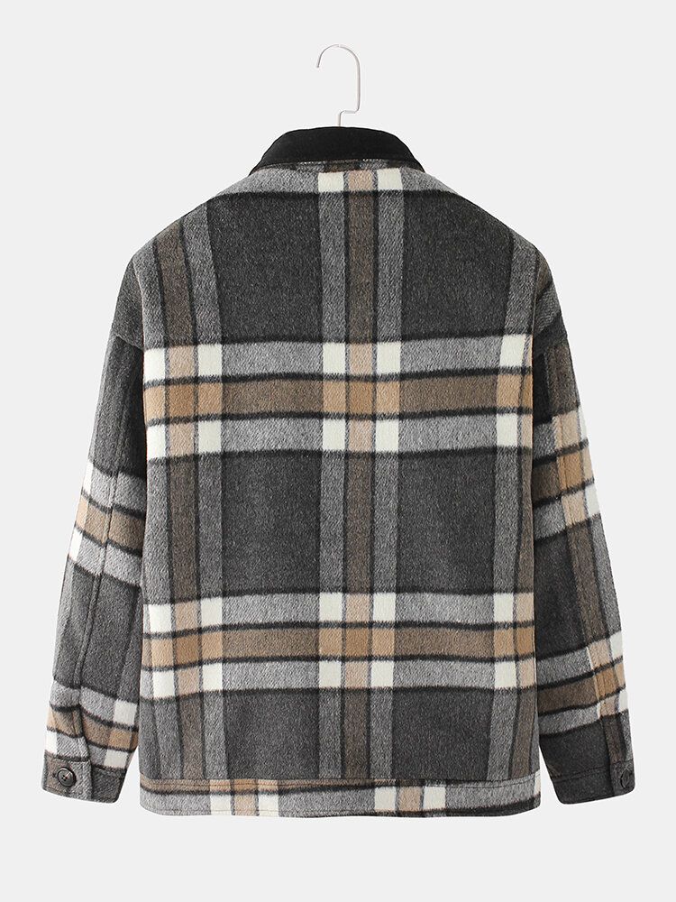 Herren Design Plaid Thicken Langarm Warm Duffle Jacket Mit Tasche