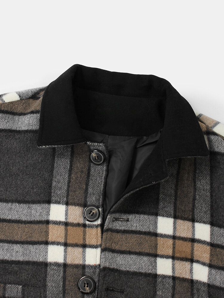 Herren Design Plaid Thicken Langarm Warm Duffle Jacket Mit Tasche