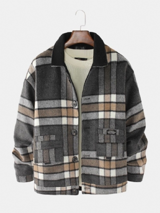 Herren Design Plaid Thicken Langarm Warm Duffle Jacket Mit Tasche