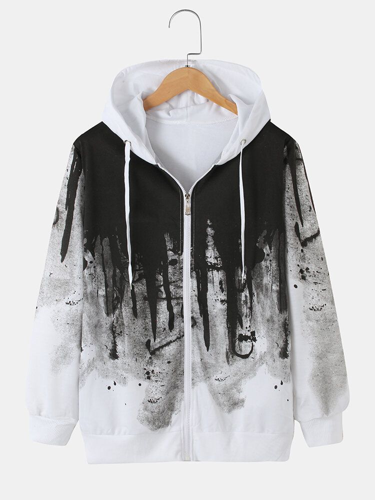 Herren-design-tintenmuster-reißverschluss-hoodie-jacke Mit Seitentasche