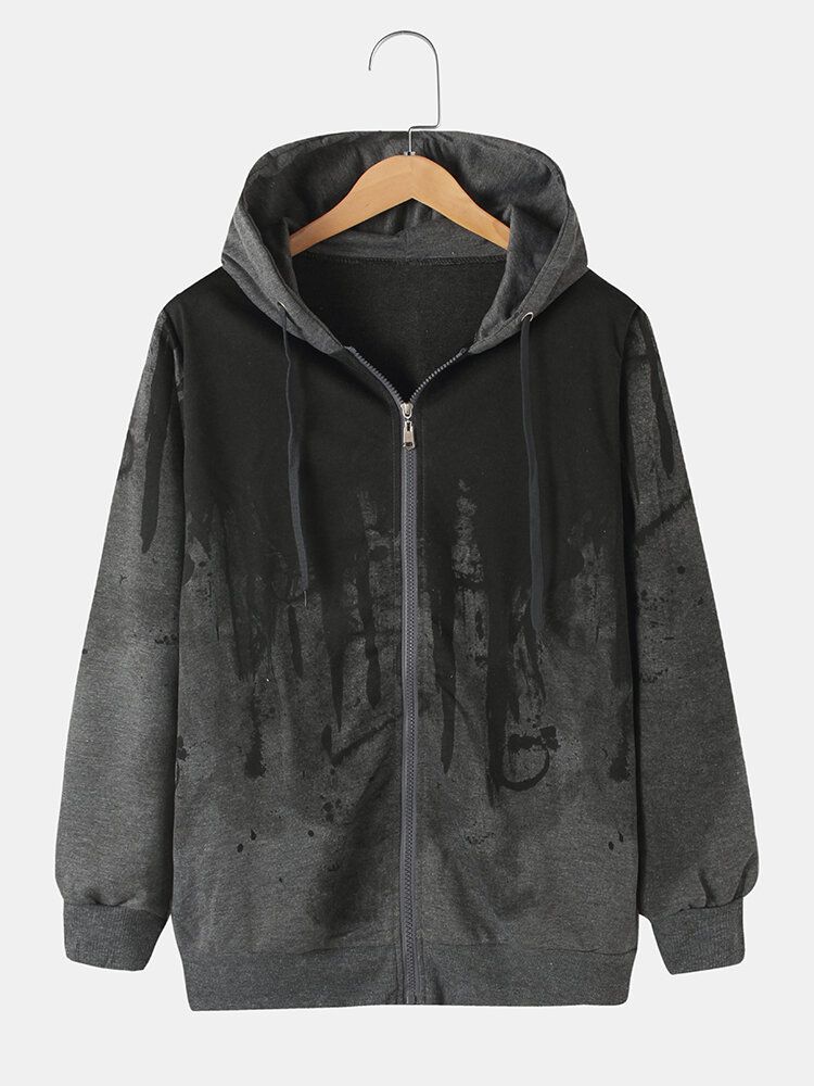 Herren-design-tintenmuster-reißverschluss-hoodie-jacke Mit Seitentasche