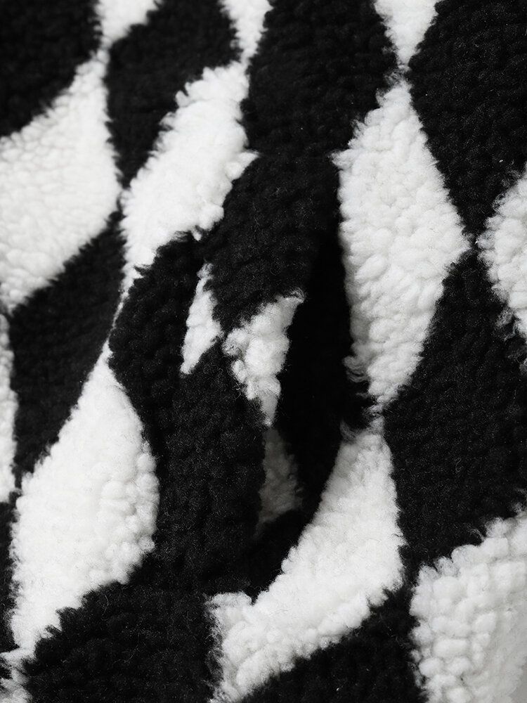 Herren Fleece Checkerboard Seitentasche Frontreißverschluss Freizeitjacken