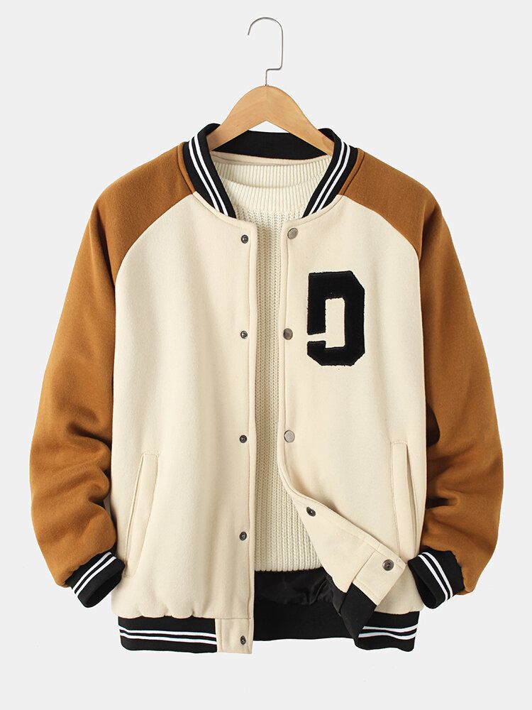 Herren Vintage Dicke Raglanärmel Knopf Lässig Lockere Varsity Jacke