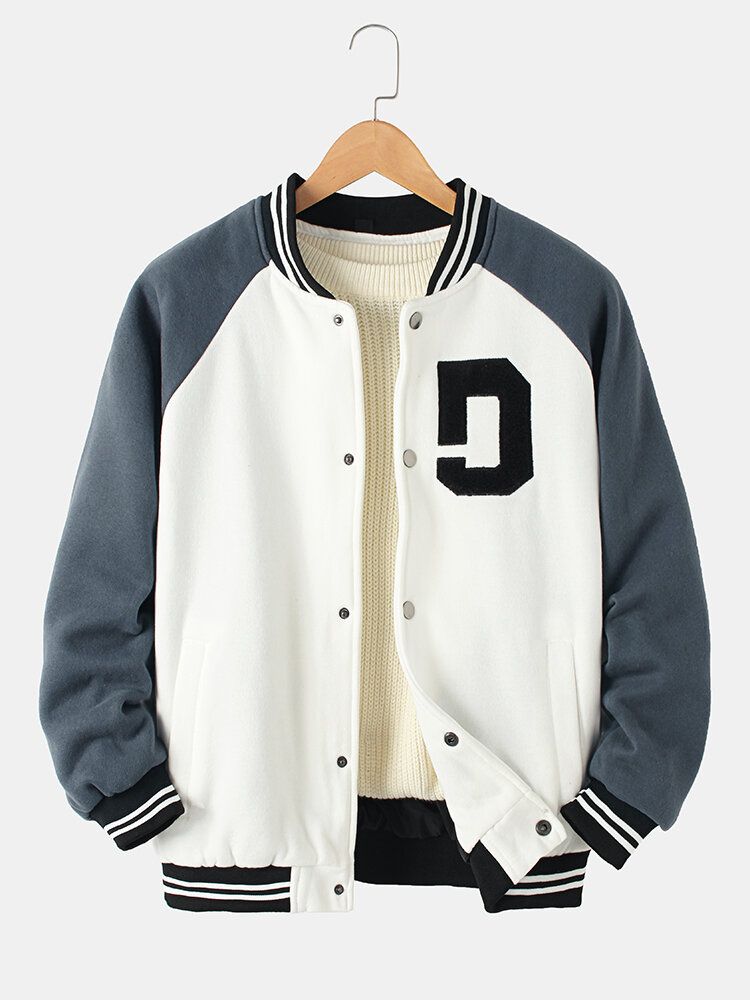 Herren Vintage Dicke Raglanärmel Knopf Lässig Lockere Varsity Jacke