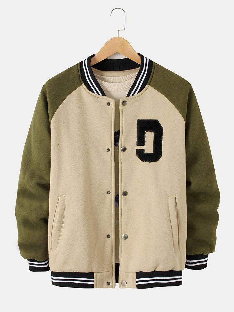 Herren Vintage Dicke Raglanärmel Knopf Lässig Lockere Varsity Jacke