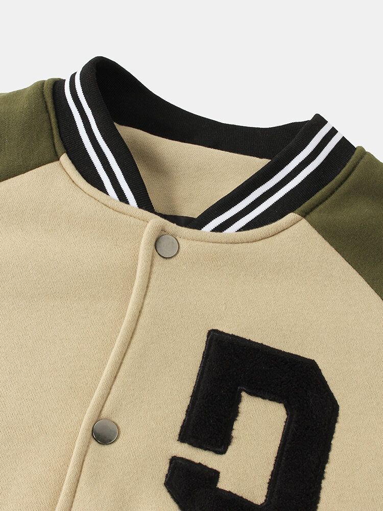 Herren Vintage Dicke Raglanärmel Knopf Lässig Lockere Varsity Jacke